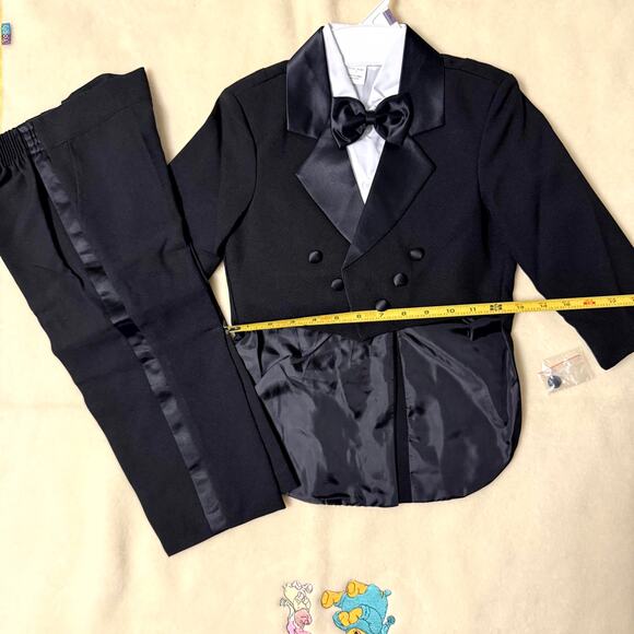 Vintage 90s Tuxedo Suit Set Boys Size 3T Black White 100% Polyester 4-Piece - Picture 7 of 9